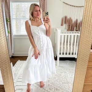 Madewell Button-Front Tiered Midi Dress White 6 $128